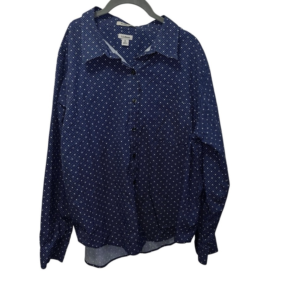 L.l. Bean wrinkle free button down shirt navy blue white dots xl petite xlp